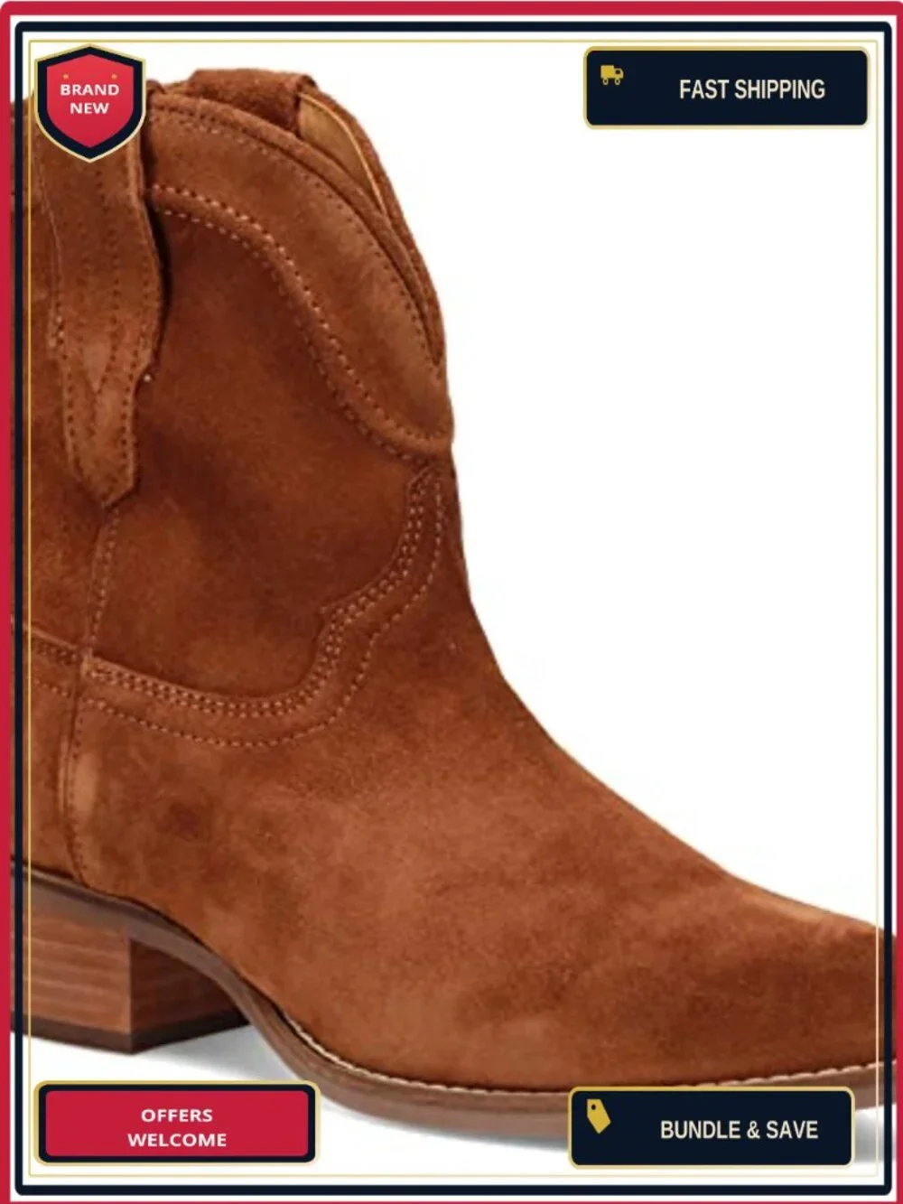 Leather Shaft Pull-On Round Toe Ankle Booties Low Block Heel Cushioned